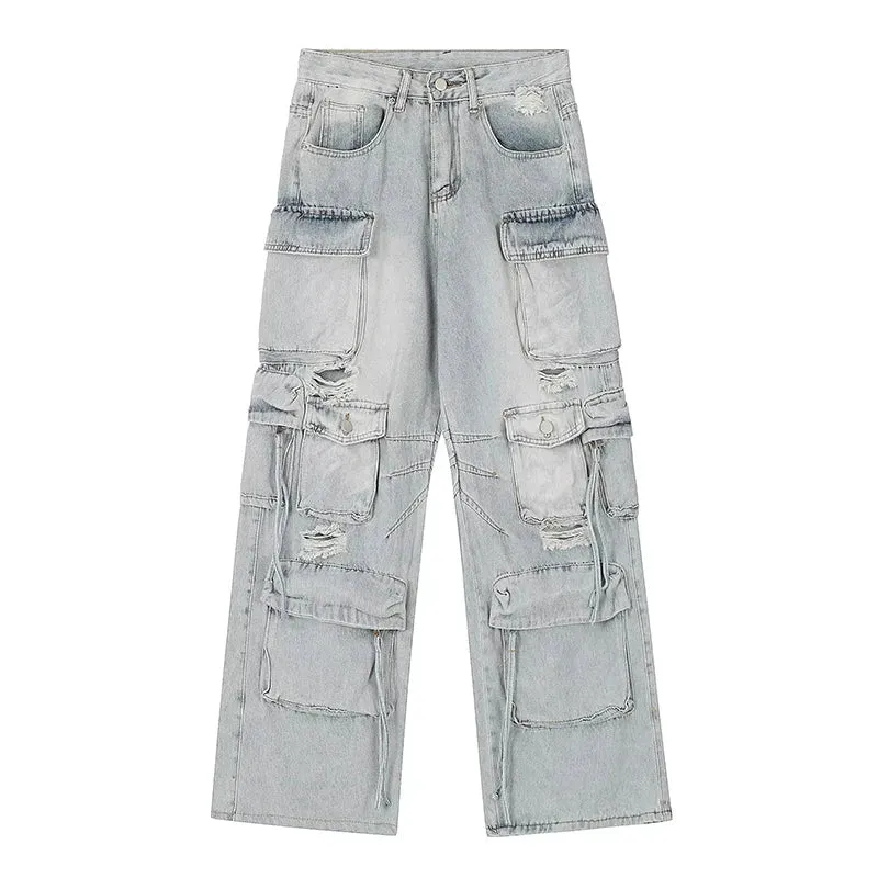 Multi-pocket Halloween Ripped Hole Pants