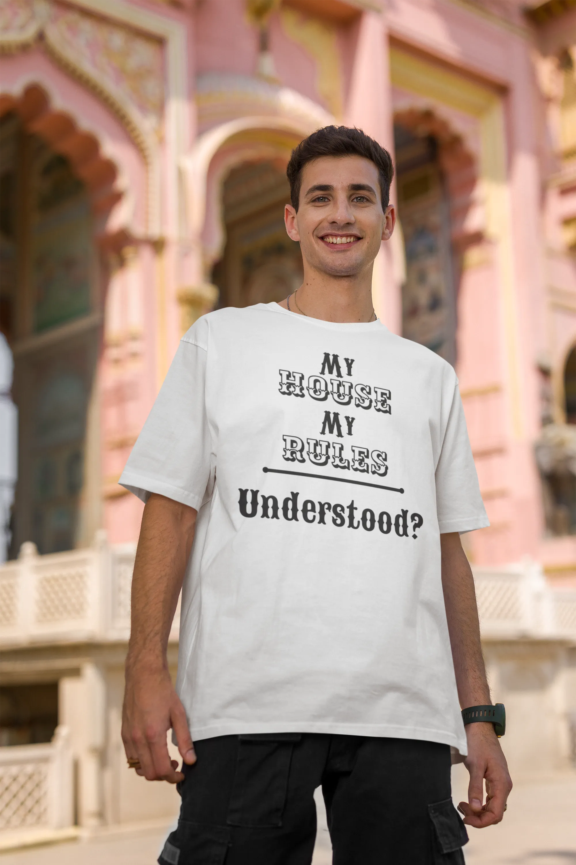 My House My Rules" Cotton Oversized T-Shirt for Men| Storeily