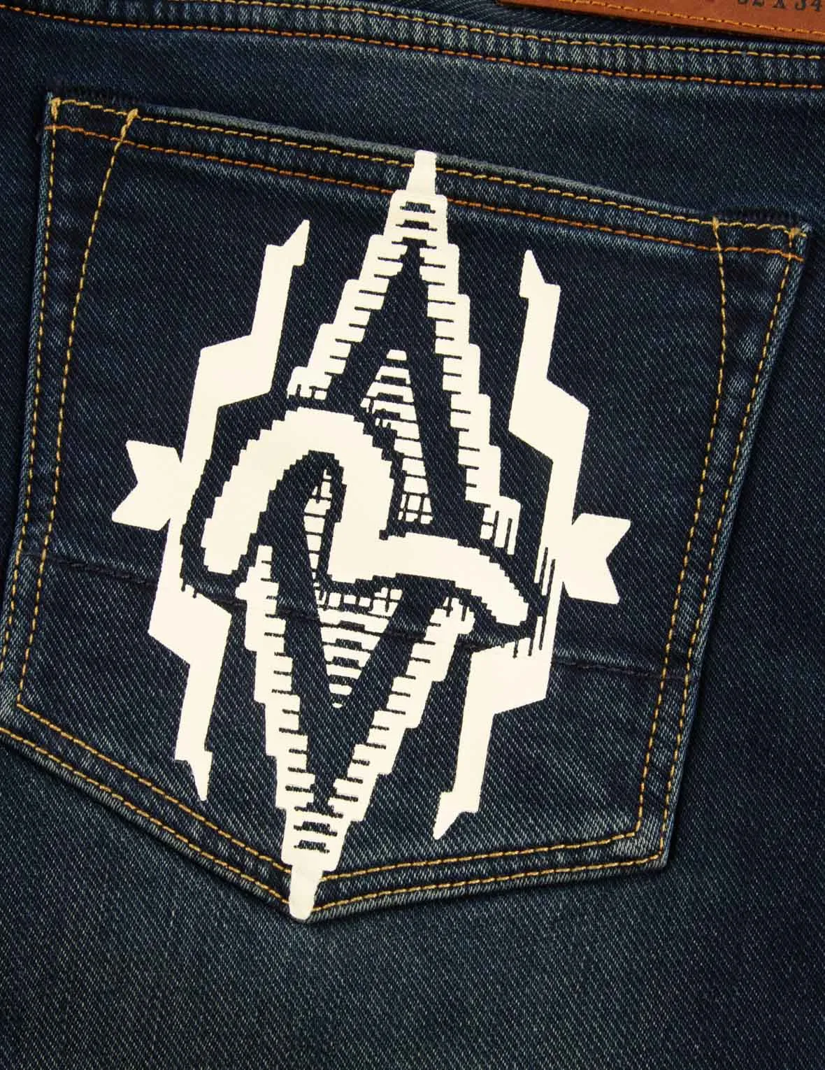 Navajo Style Tapestry Seagull Print Pocket Carrot Fit Jeans #2017