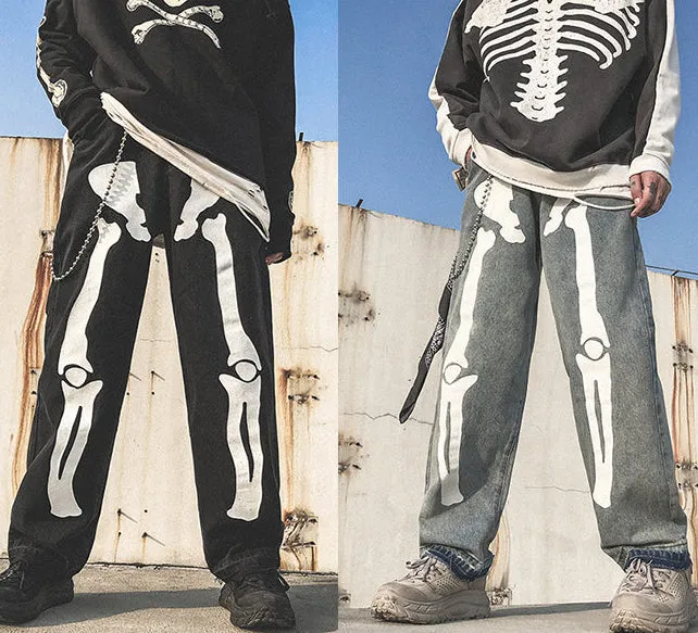 Oversized Skeleton Harajuku Wide Leg Hip Hop Jeans