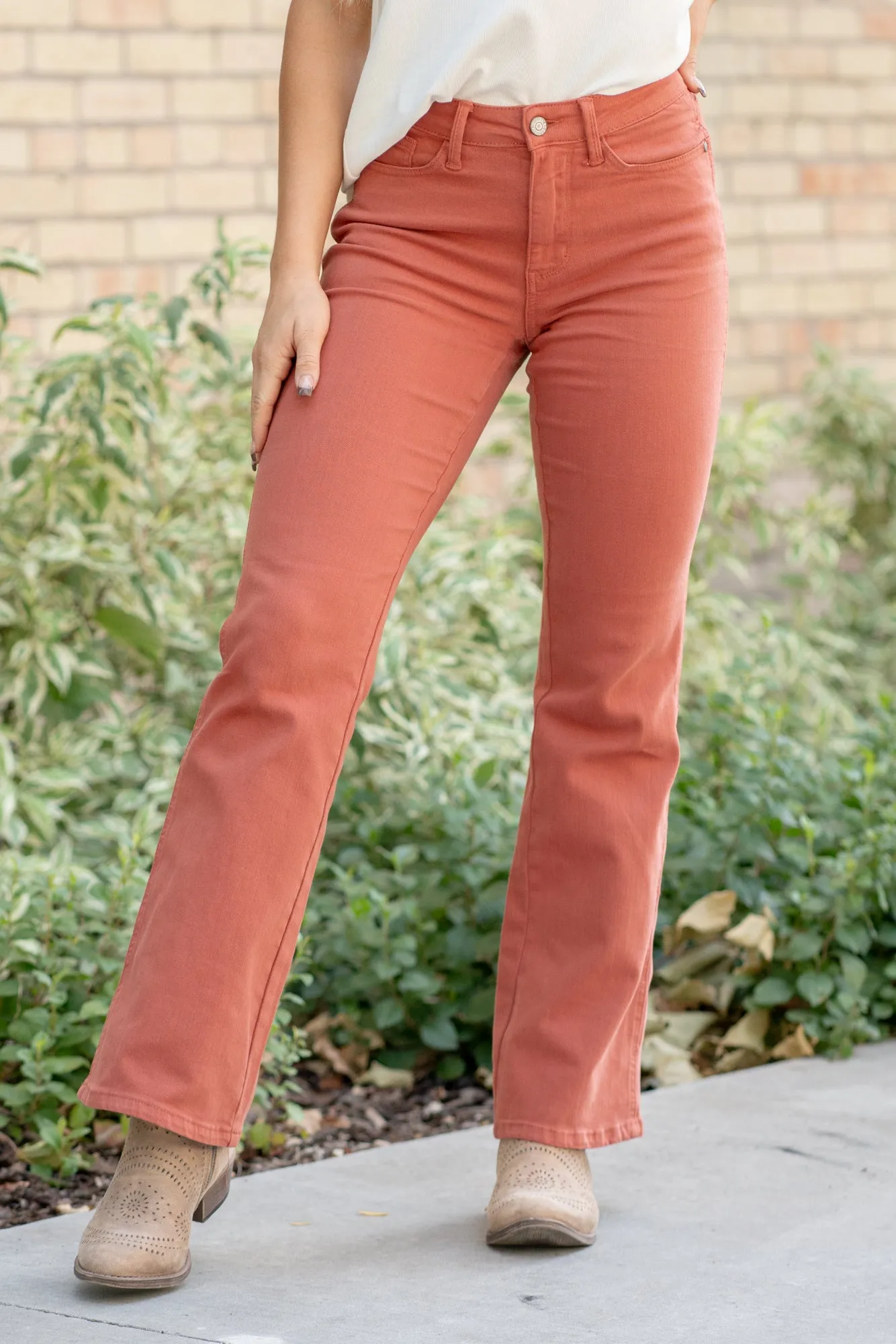 Plus Size Terracotta Mid Rise Slim Bootcut