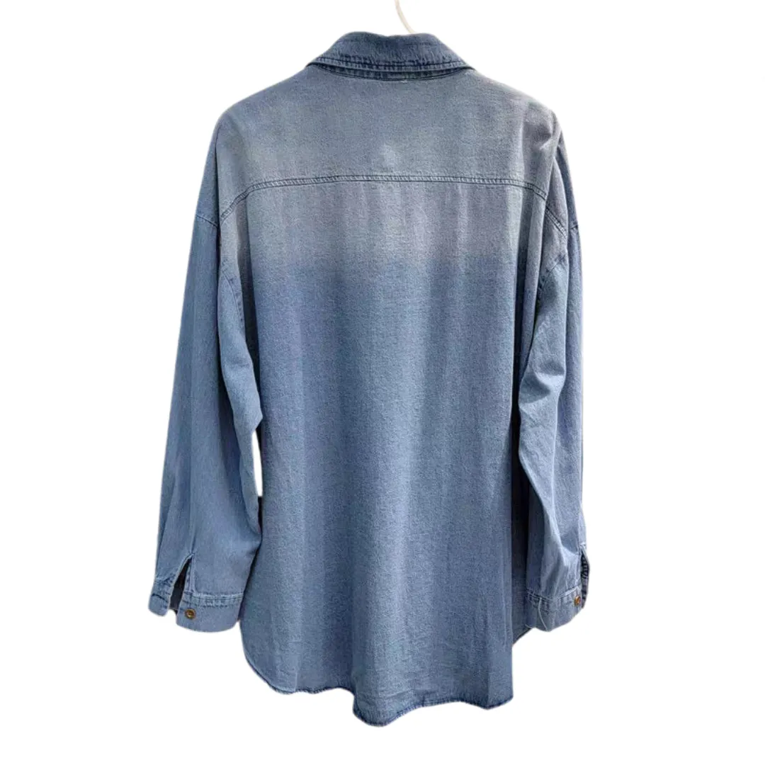 Pre Order:  Diamond Nail Bead Long Sleeve Denim Shirt