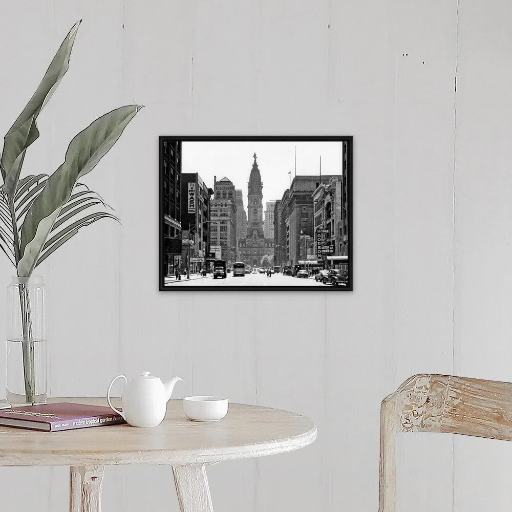 "1950's Downtown Philadelphia Pa USA Looking South Down North Broad Street At " Black Float Frame Canvas Art