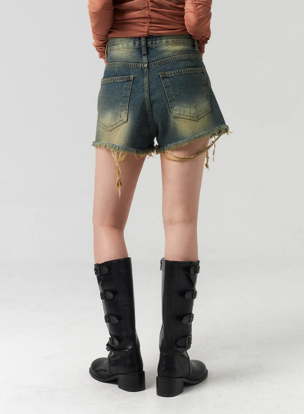 Ripped Hem Denim Shorts CL314