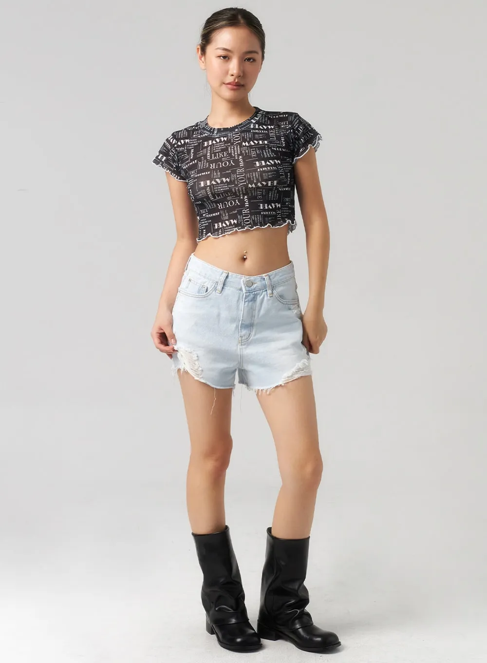 Ripped Light Denim Shorts CL303