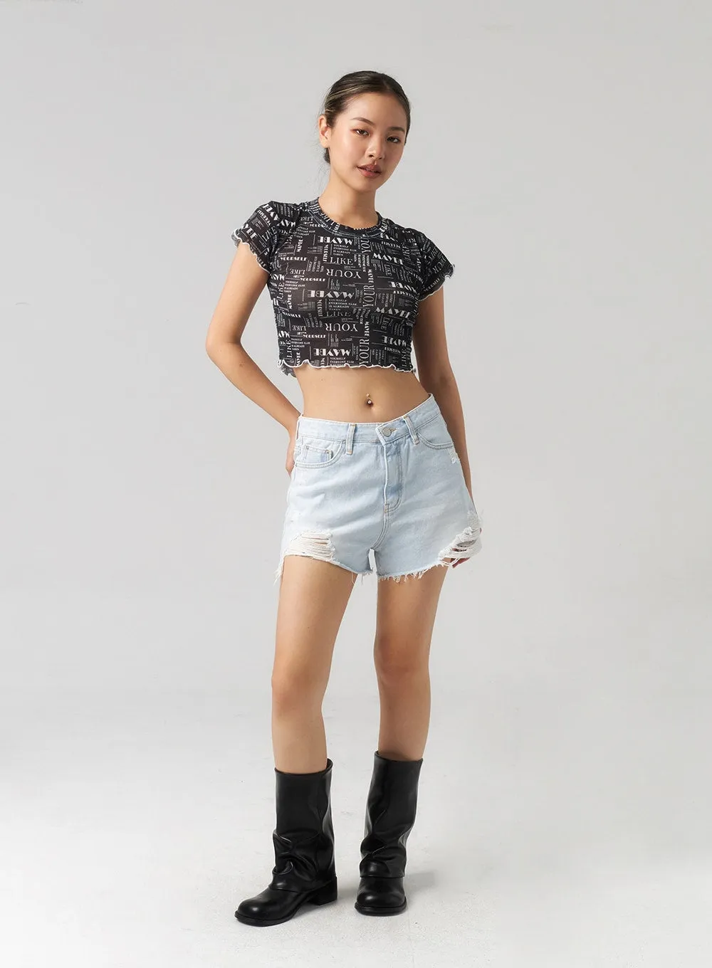 Ripped Light Denim Shorts CL303