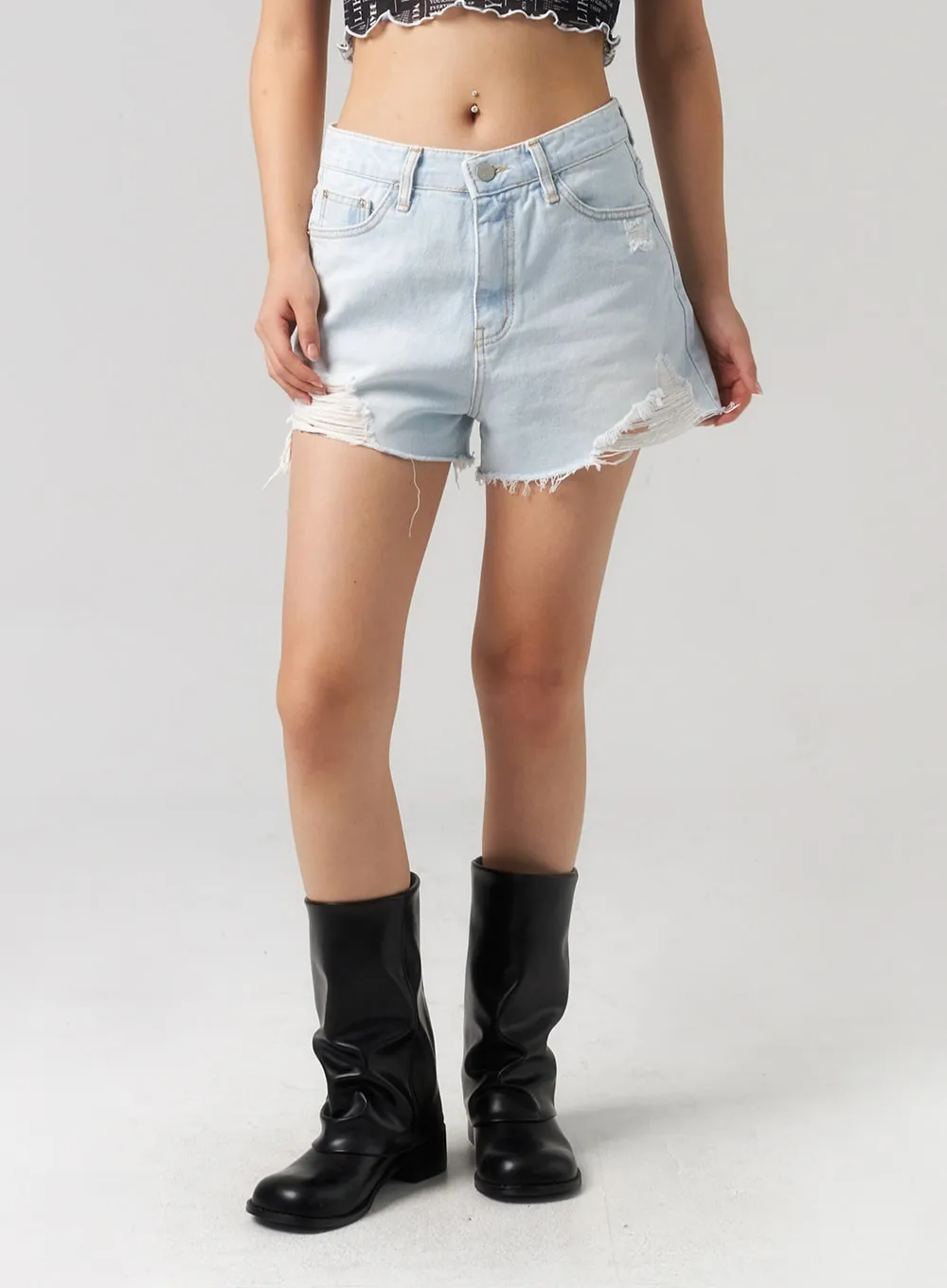 Ripped Light Denim Shorts CL303