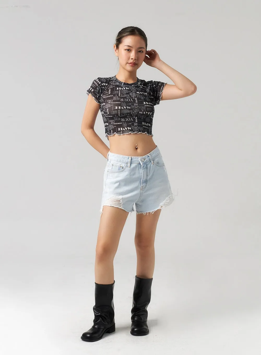 Ripped Light Denim Shorts CL303