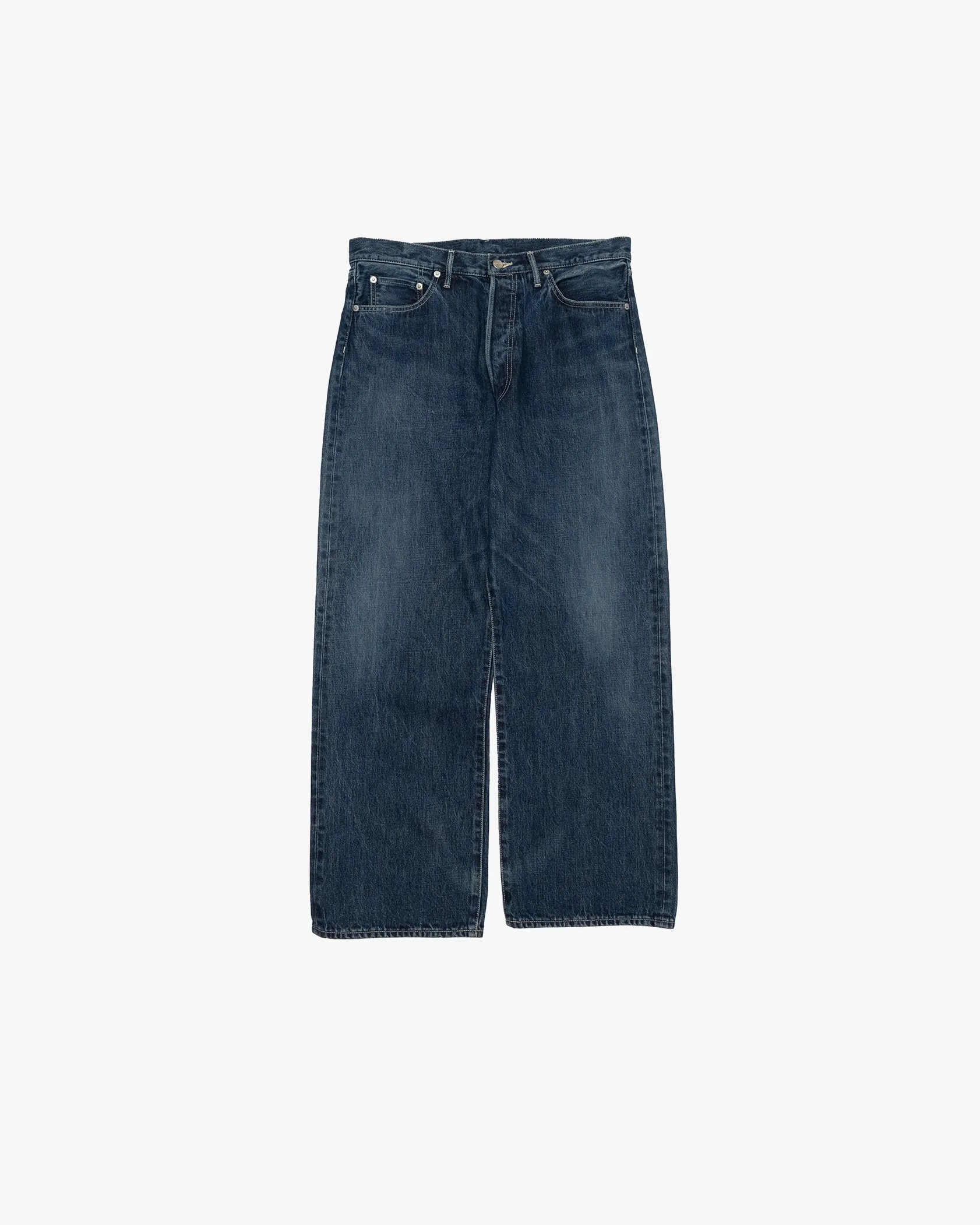 Selvage Denim Five Pocket Wide Straight Pants-DARK FADE-