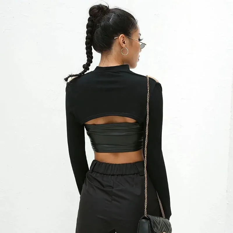 Sexy Cold Shoulder Crop Top^