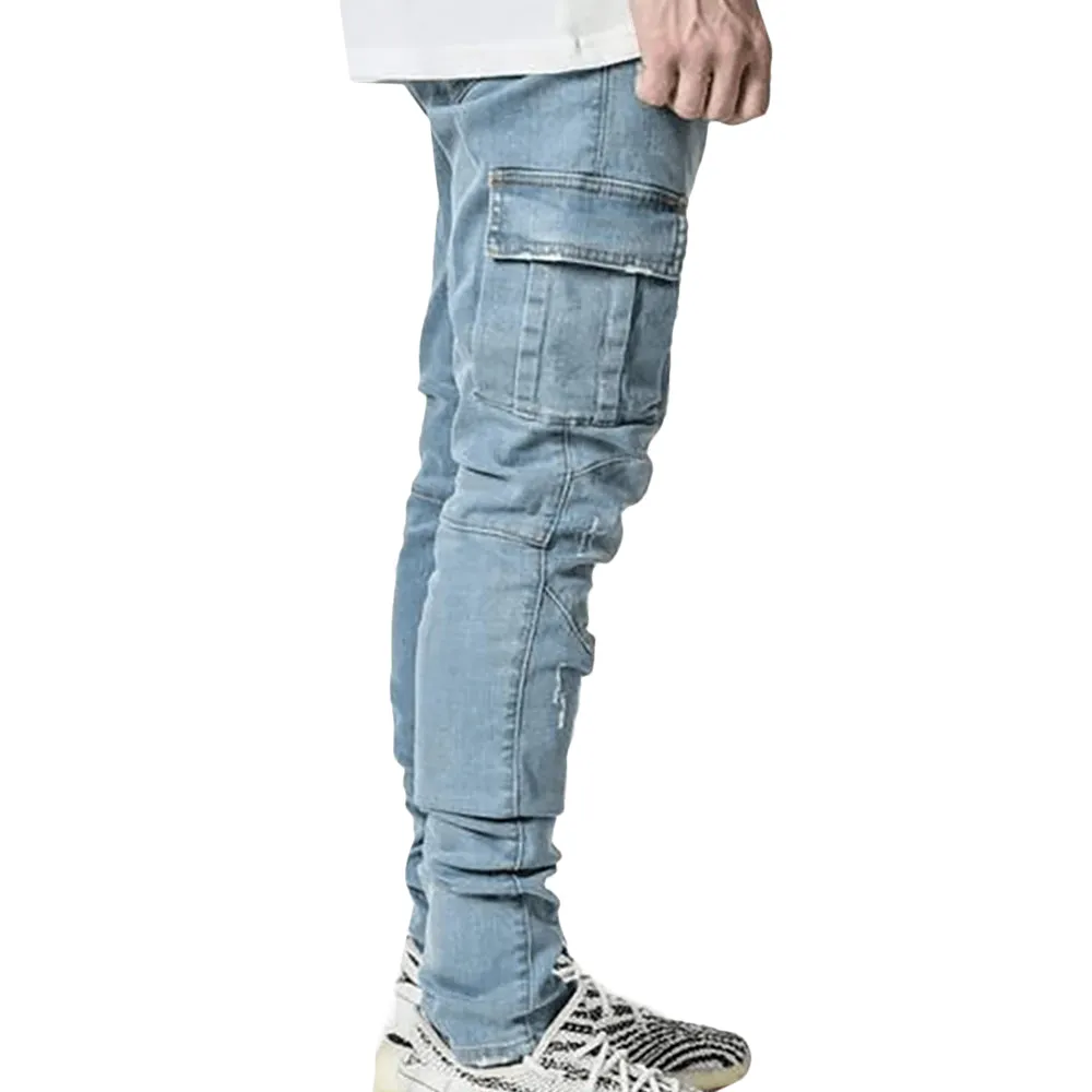 Slim Cut Denim Cargo Pants