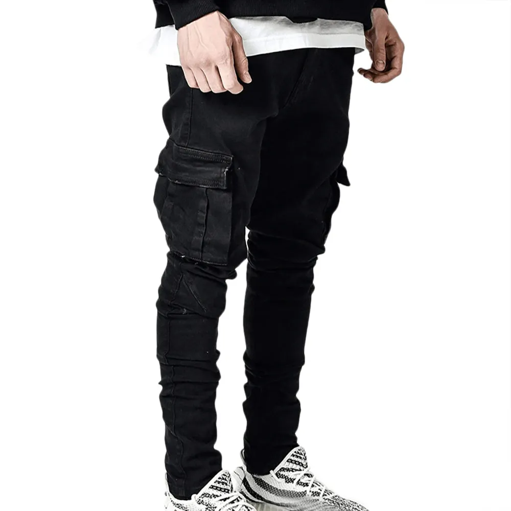 Slim Cut Denim Cargo Pants