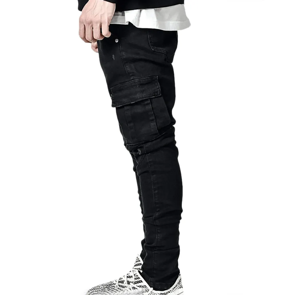 Slim Cut Denim Cargo Pants