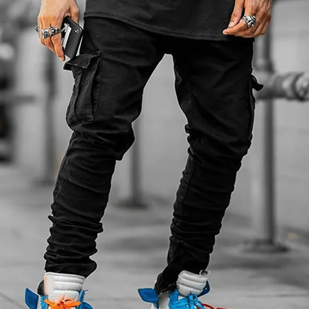 Slim Cut Denim Cargo Pants