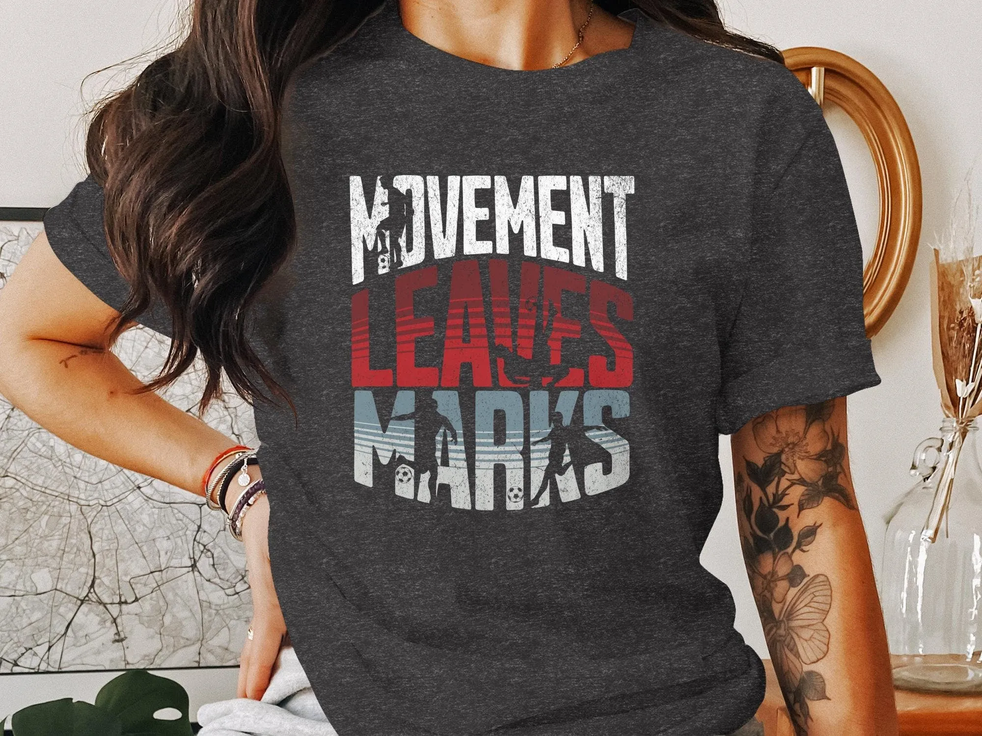 Soccer Leaves Marks Graphic Tee, Distressed Text Inspired T-Shirt, Retro Style Casual Wear Unisex, Soft Cotton Shirt for All