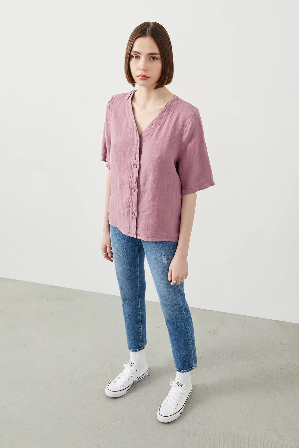 Sora Oversize Fit Purple Women’s Linen Shirt