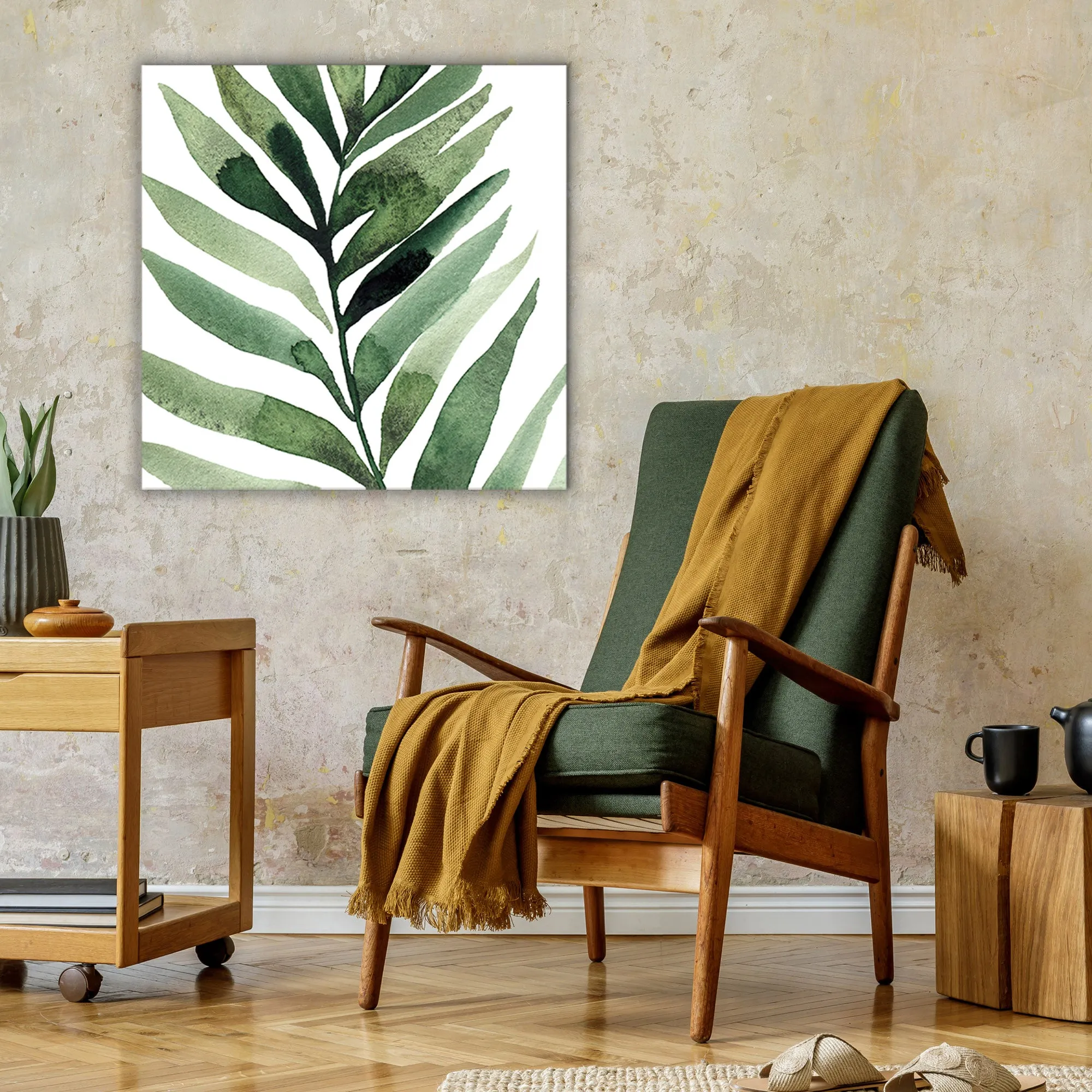 Square Watercolor Tropical Leaves Canvas Set