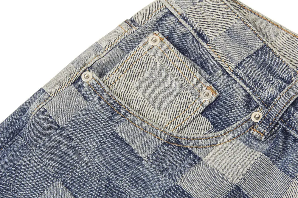 Street Washed Plaid Loose Jeans