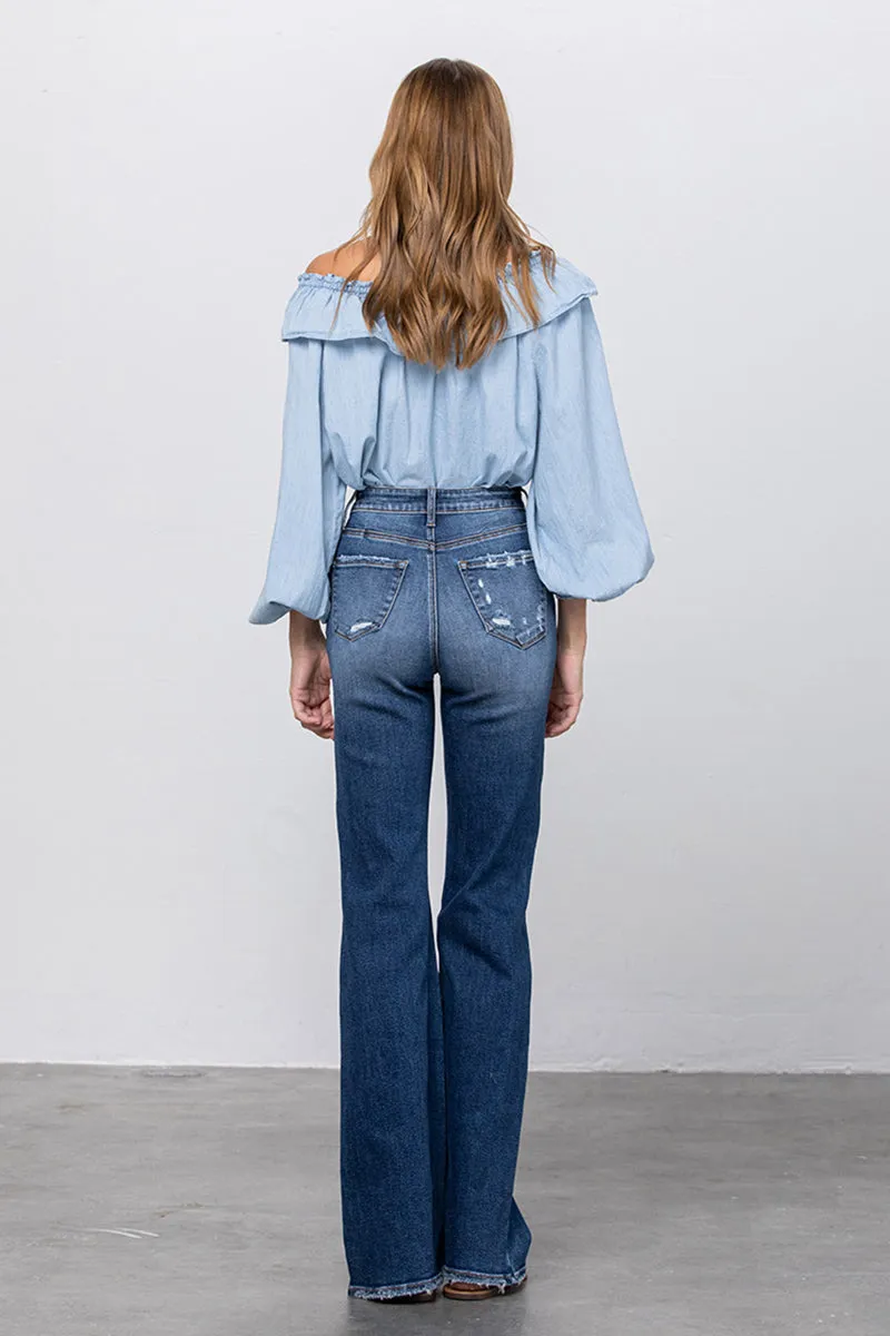 Sweeping the Street High Waist Long Relaxed Bootcut Flare Jeans