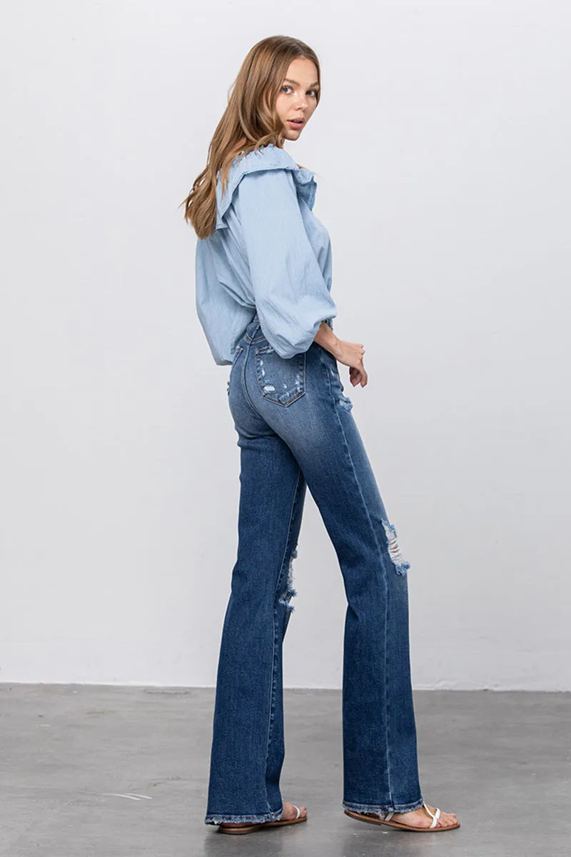 Sweeping the Street High Waist Long Relaxed Bootcut Flare Jeans