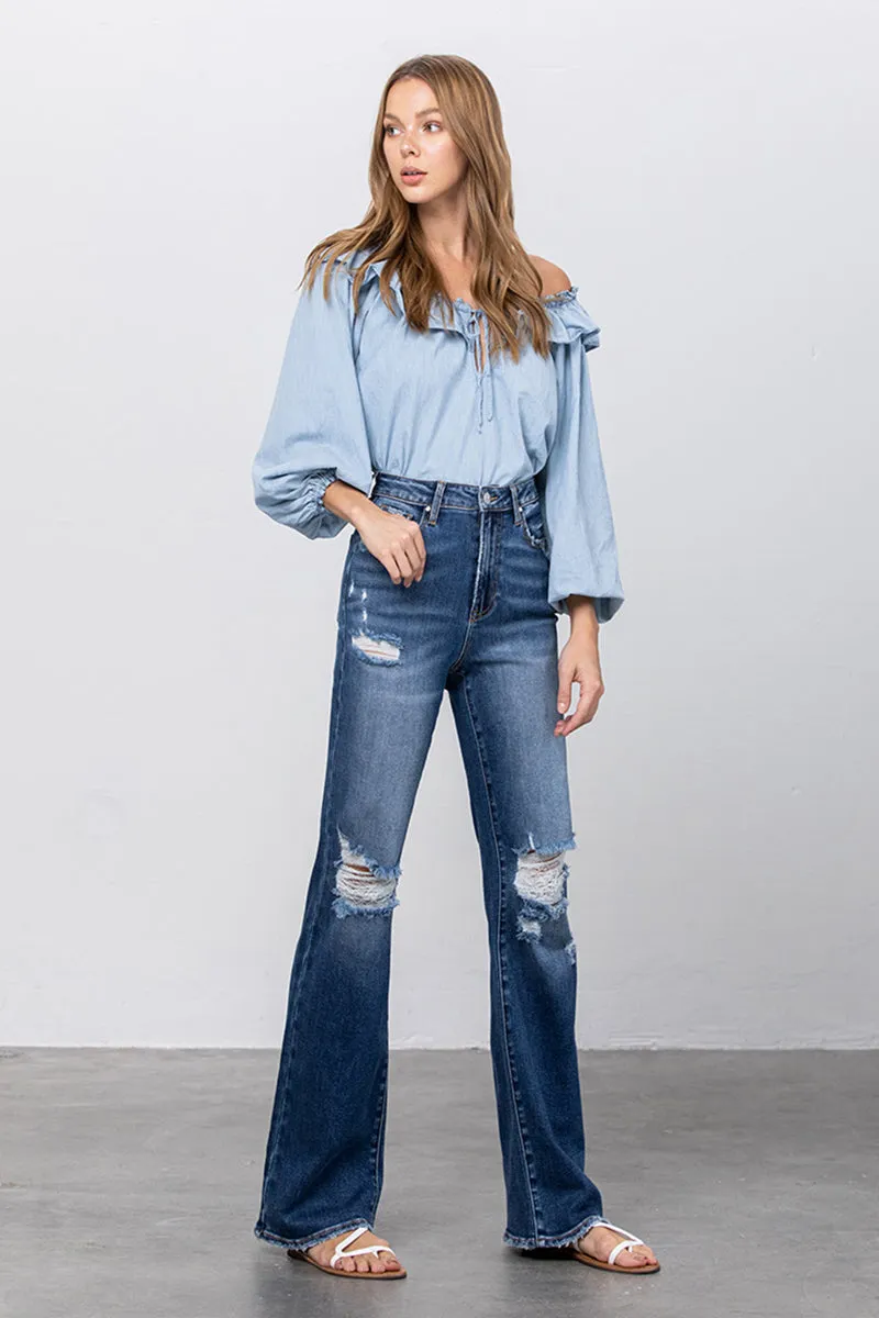 Sweeping the Street High Waist Long Relaxed Bootcut Flare Jeans