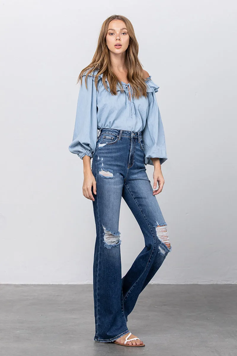 Sweeping the Street High Waist Long Relaxed Bootcut Flare Jeans