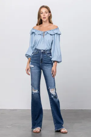 Sweeping the Street High Waist Long Relaxed Bootcut Flare Jeans