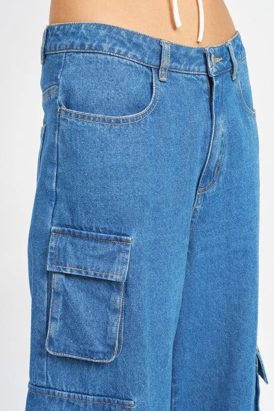 TEEK - WIDE LEG DENIM PANTS WITH POCKETS