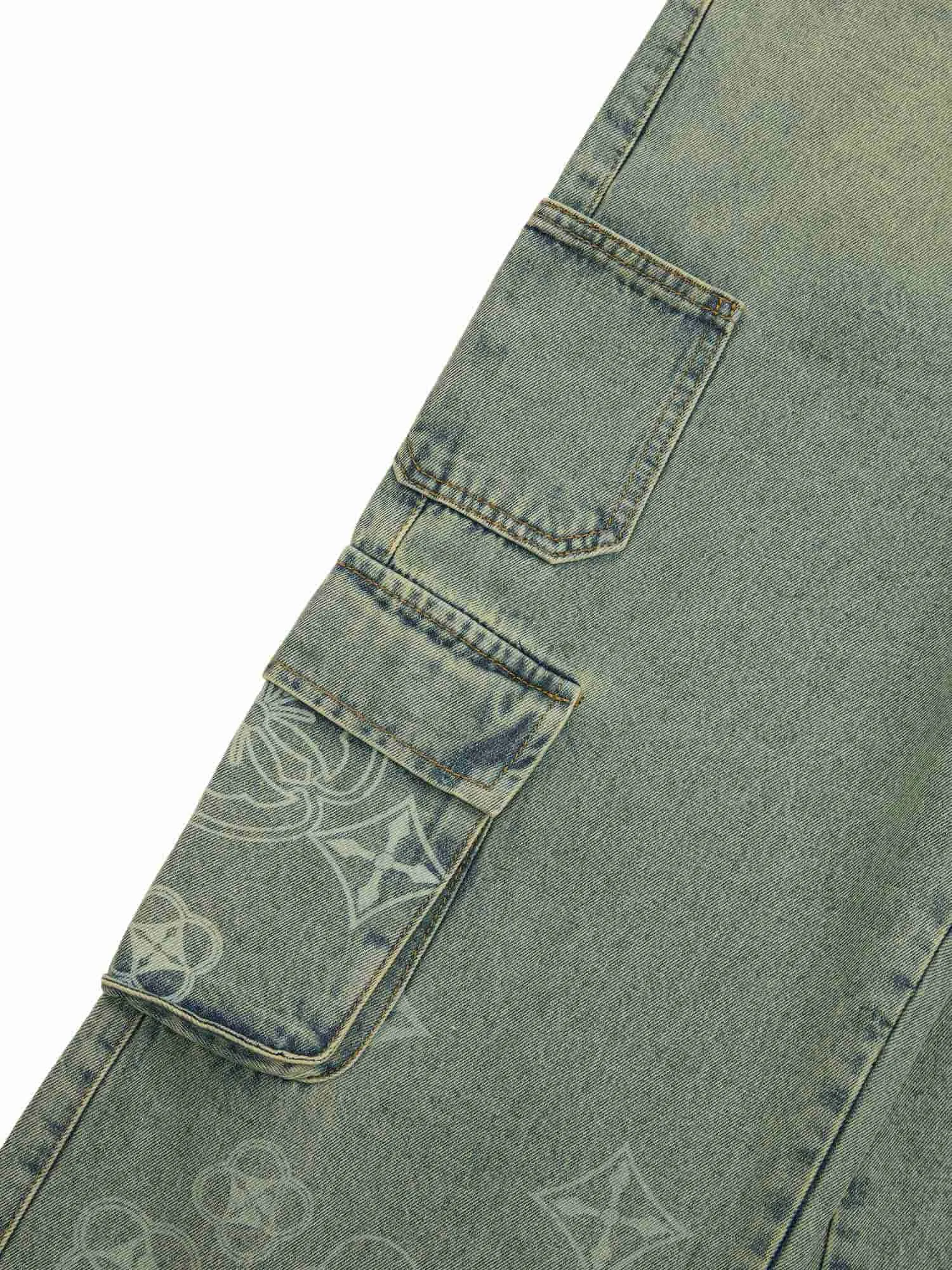 Thesupermade Cross Jacquard Multi Pocket Cargo Jeans