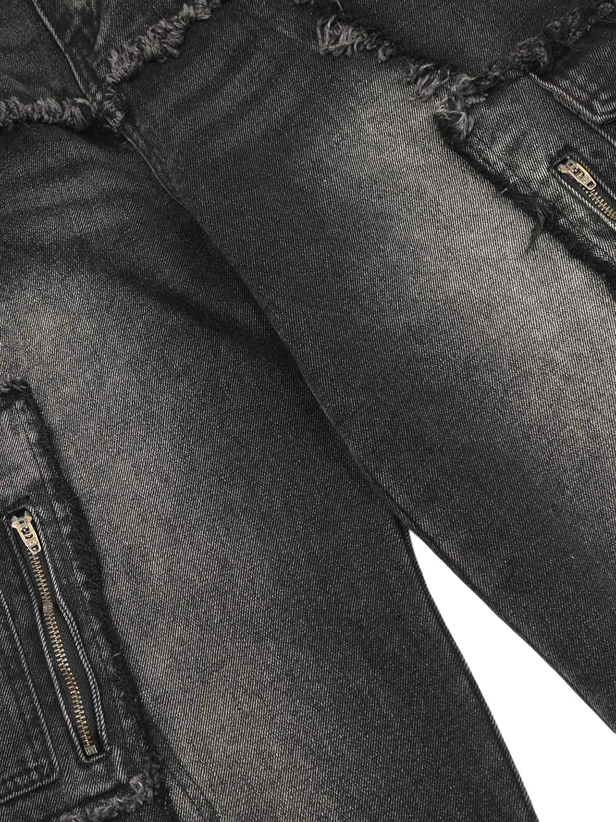 Thesupermade Detressed Raw Edge Multi-pocket Cargo Jeans