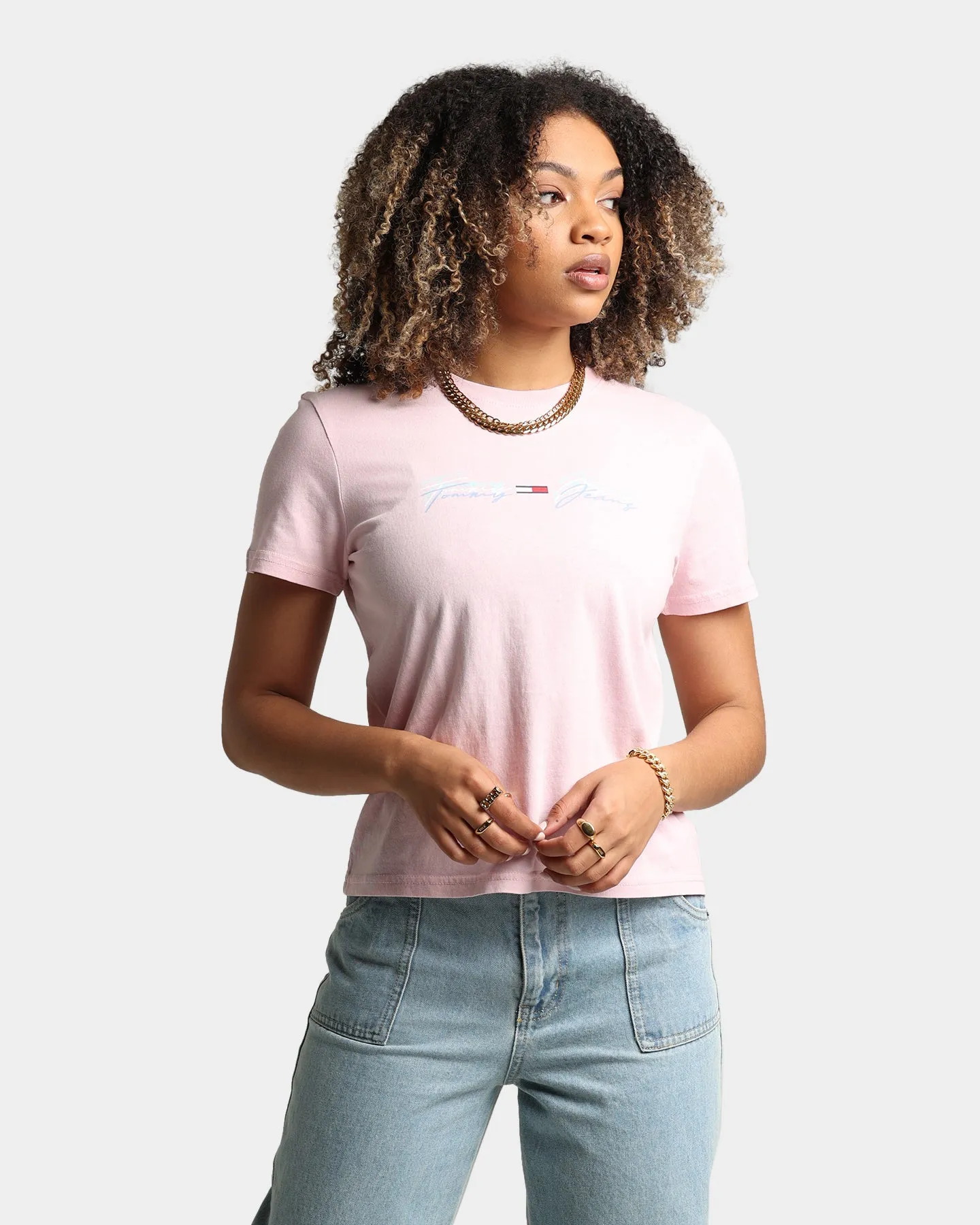 Tommy Jeans Women's Linear Logo T-Shirt Romantic Pink