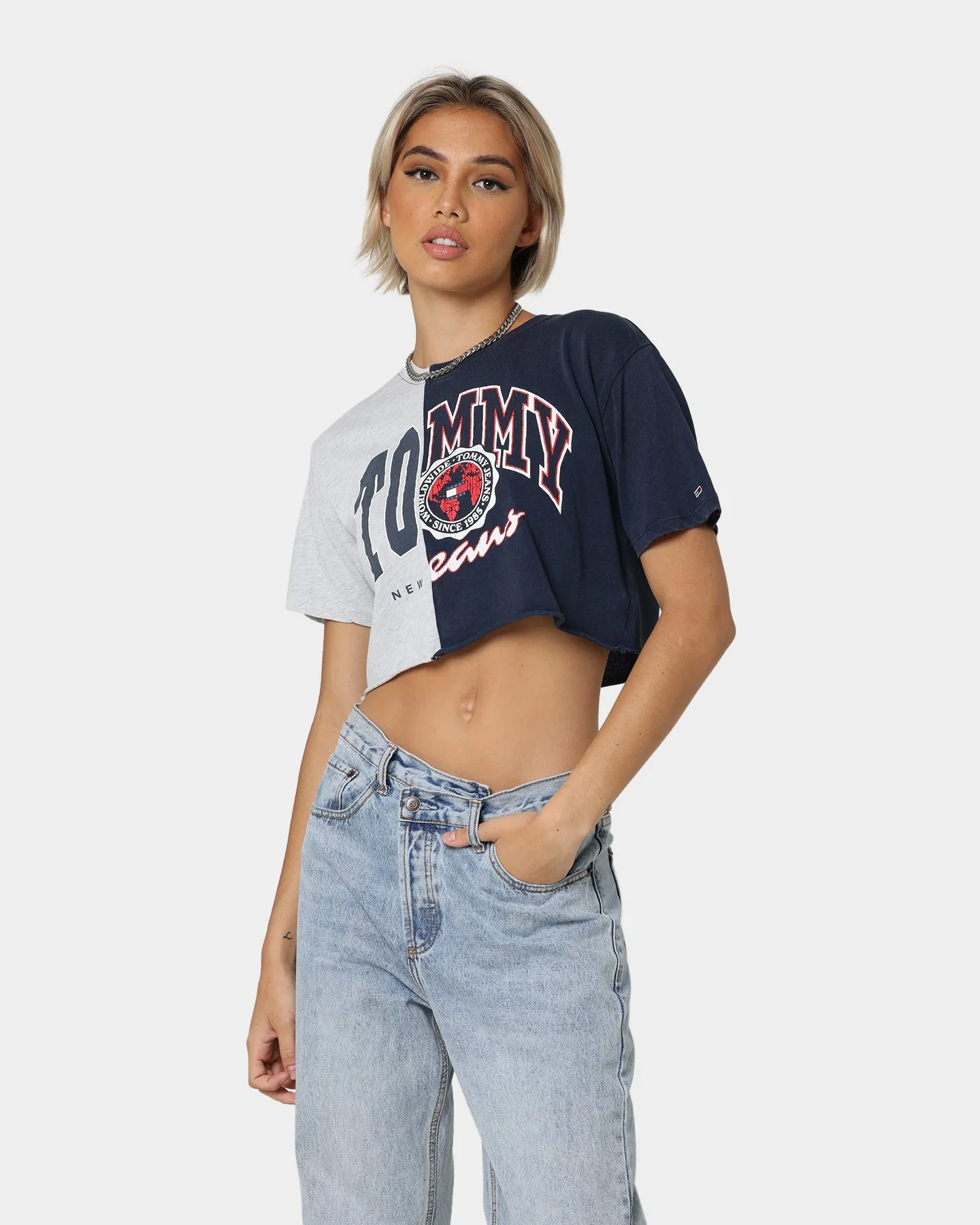 Tommy Jenas Women's Cropped College T-Shirt Twilight Navy