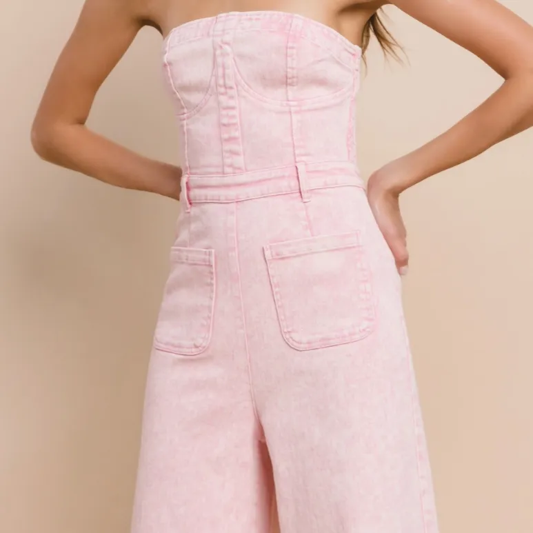 Tristan Strapless Wide Leg Denim Jumpsuit