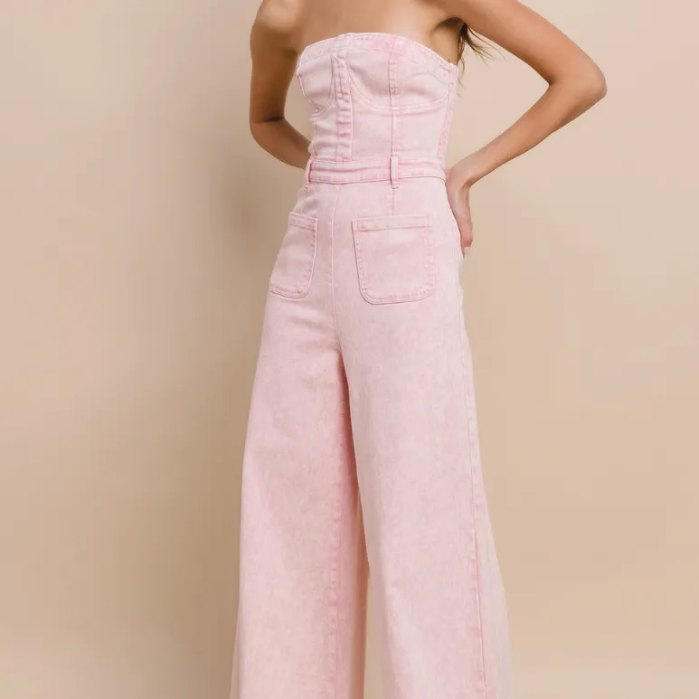 Tristan Strapless Wide Leg Denim Jumpsuit