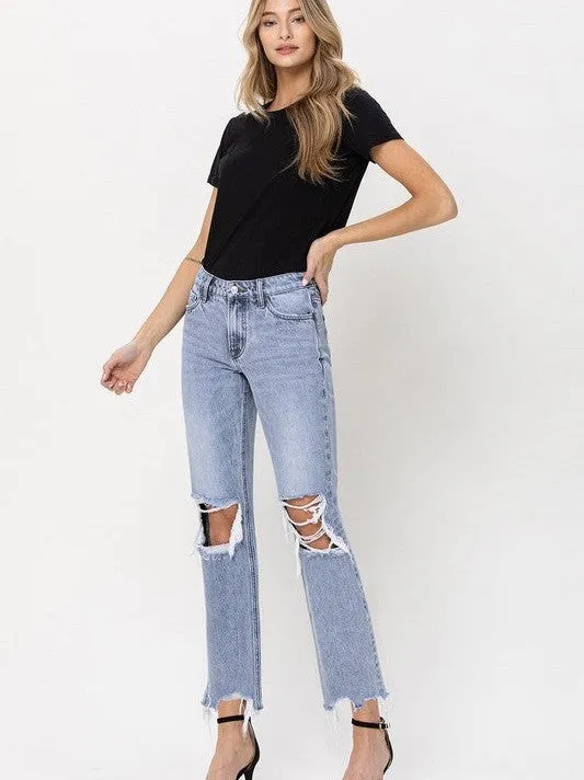 VERVET By Flying Monkey Blue Melody Super High Rise Straight Crop Jeans