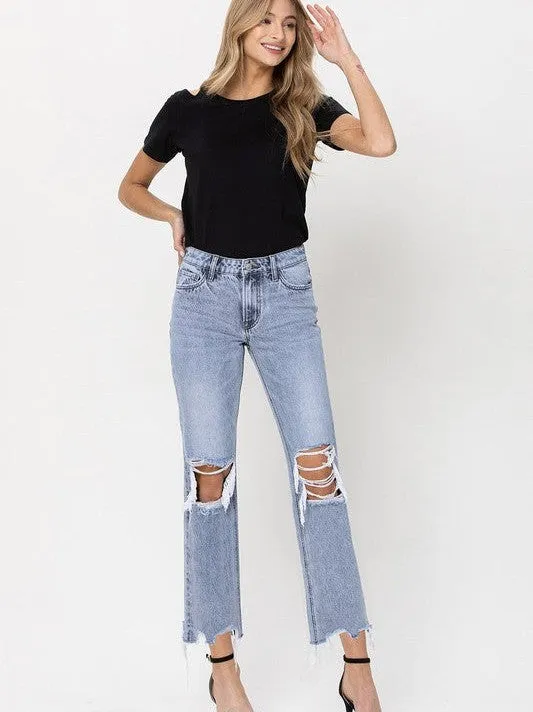 VERVET By Flying Monkey Blue Melody Super High Rise Straight Crop Jeans