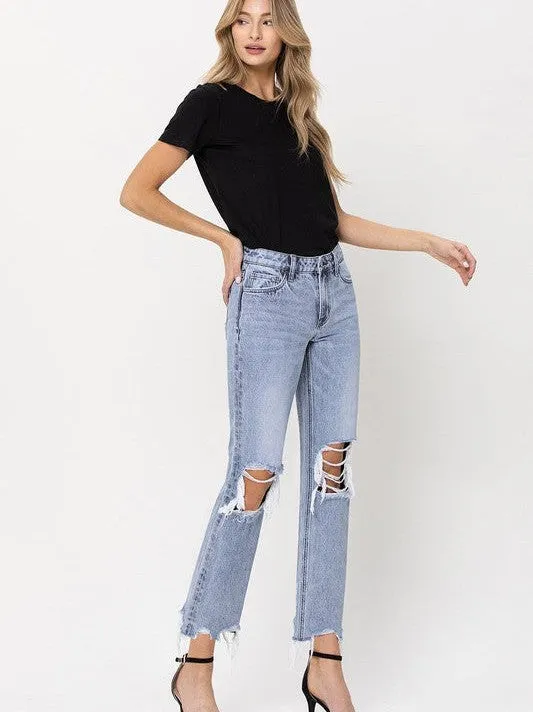 VERVET By Flying Monkey Blue Melody Super High Rise Straight Crop Jeans