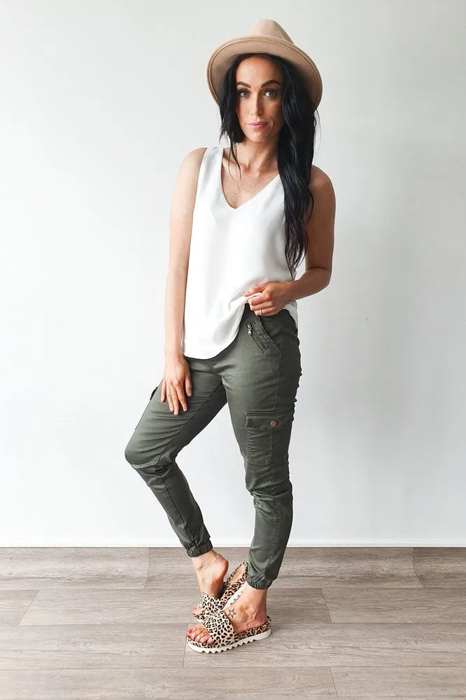 Wakee Denim Lucy Cargo Jean Khaki