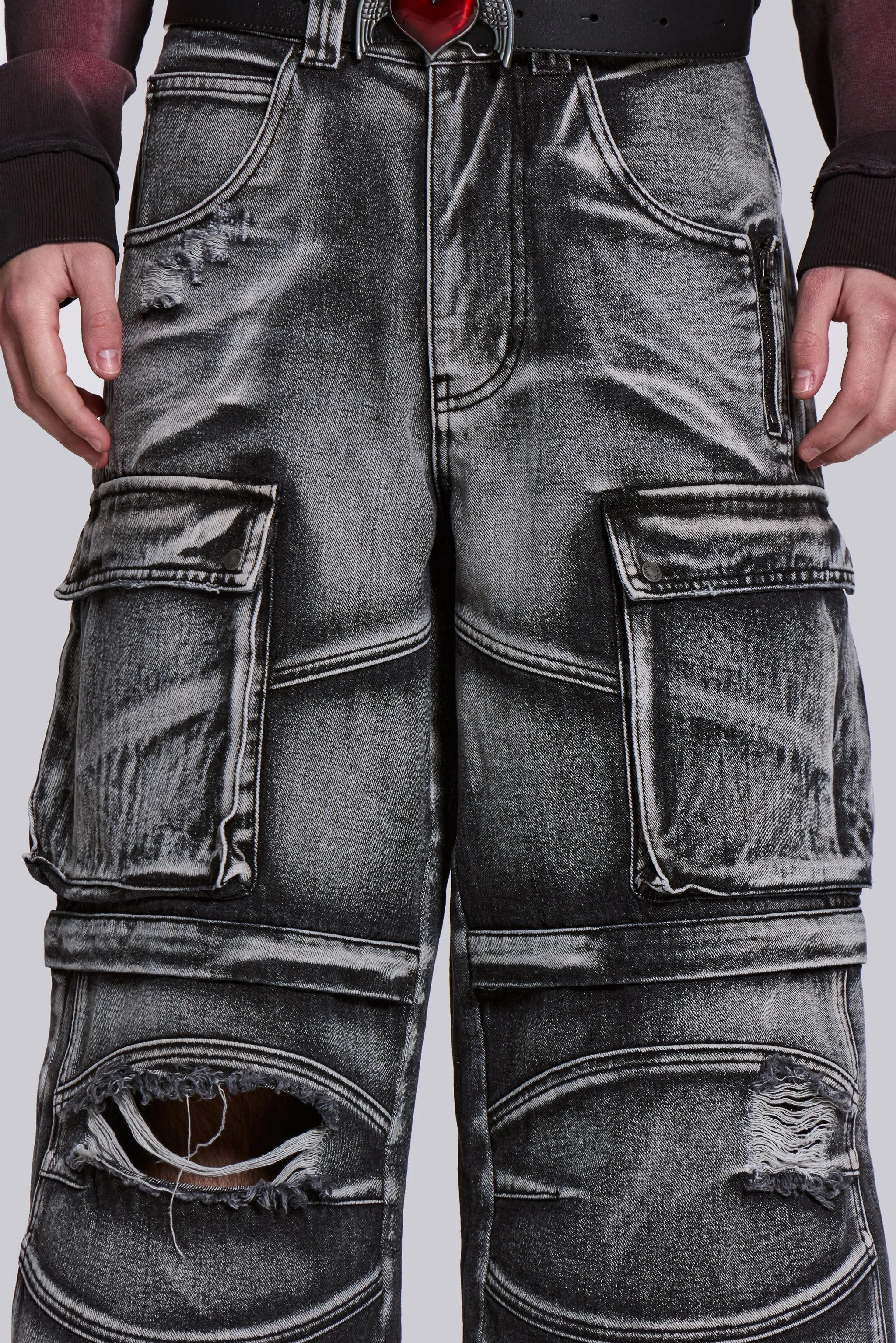 Washed Black Apex Denim Cargos