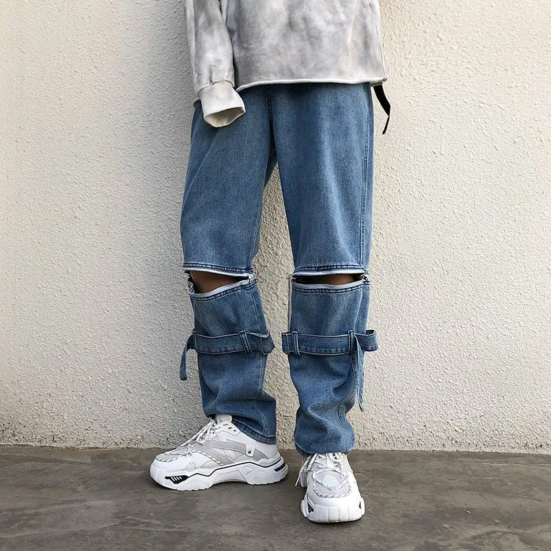 WIAOFELLAS -  Removable New Trousers Summer Pattern Baggy Homme Classic Cargo Pocket Jeans Mens Blue Color Casual Pants Biker Denim Trousers