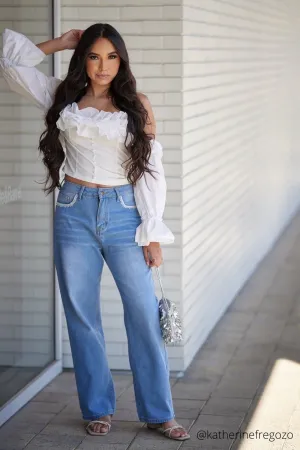 Wide Leg Denim Trousers