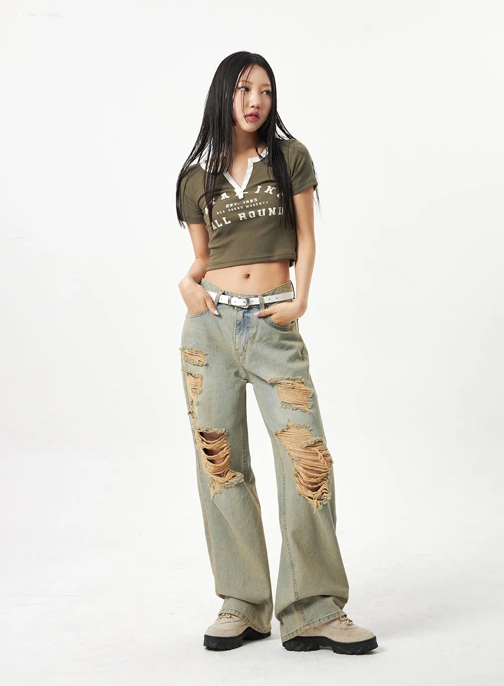 Wide Leg Ripped Jeans CA320