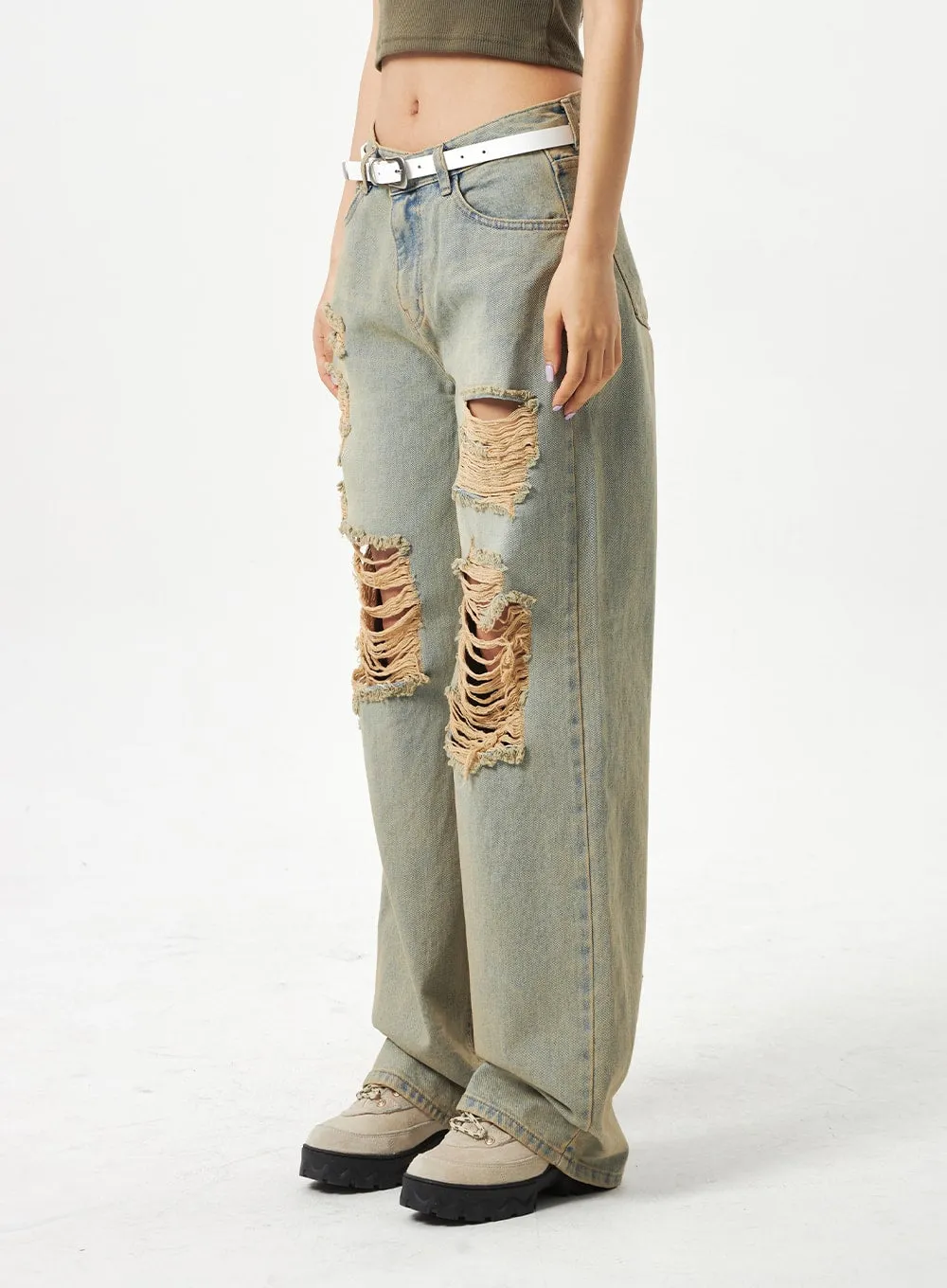 Wide Leg Ripped Jeans CA320