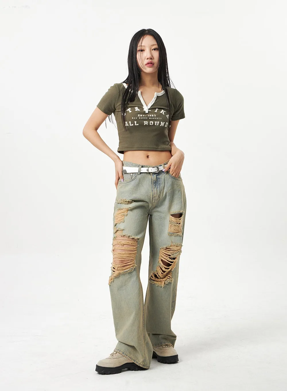 Wide Leg Ripped Jeans CA320