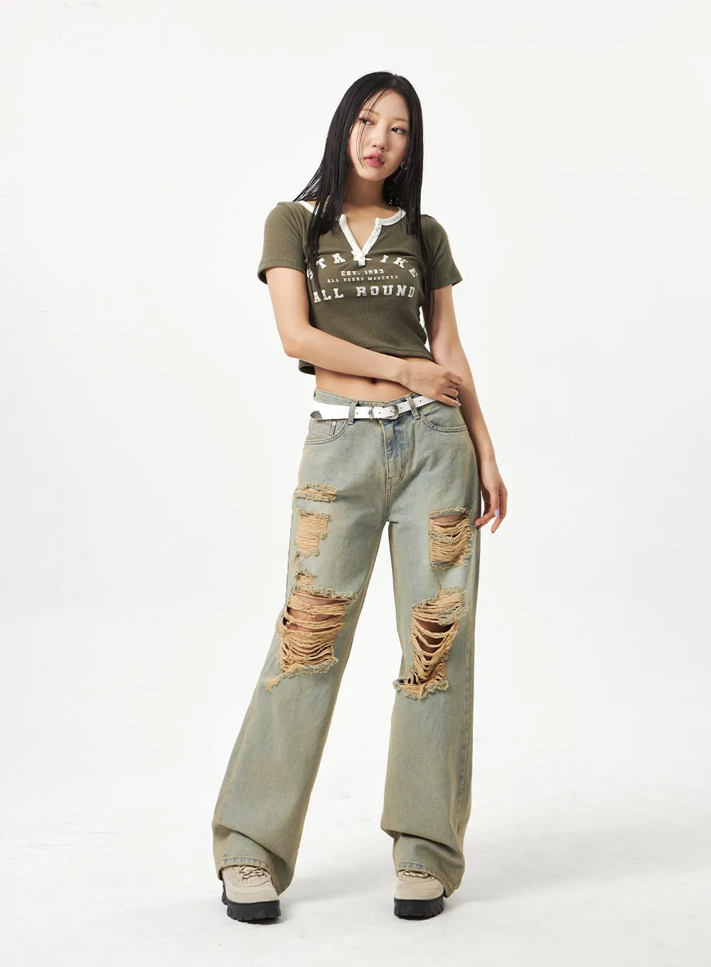 Wide Leg Ripped Jeans CA320