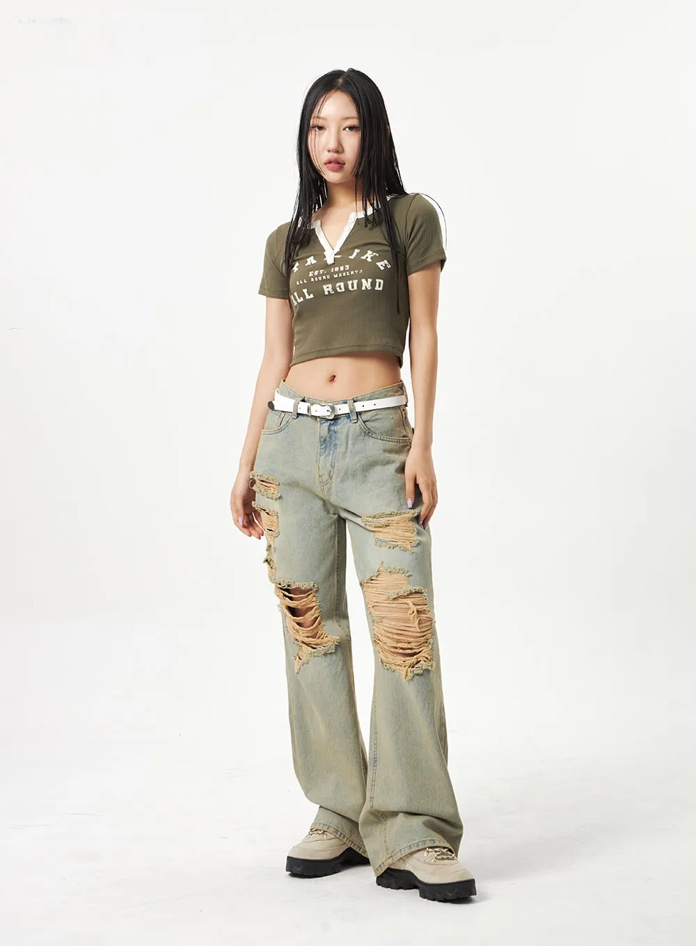 Wide Leg Ripped Jeans CA320