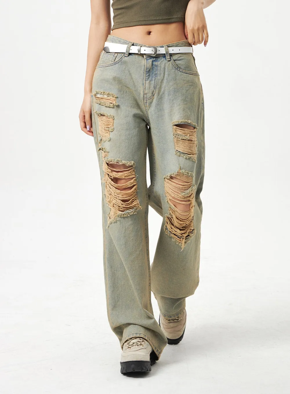 Wide Leg Ripped Jeans CA320