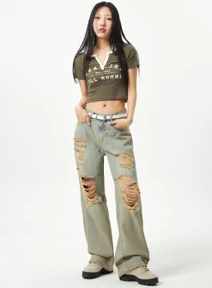 Wide Leg Ripped Jeans CA320