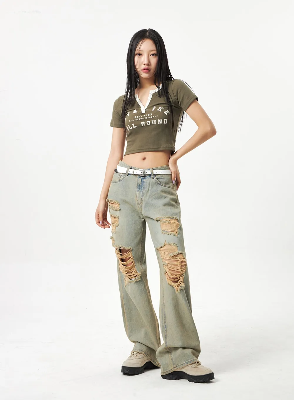 Wide Leg Ripped Jeans CA320