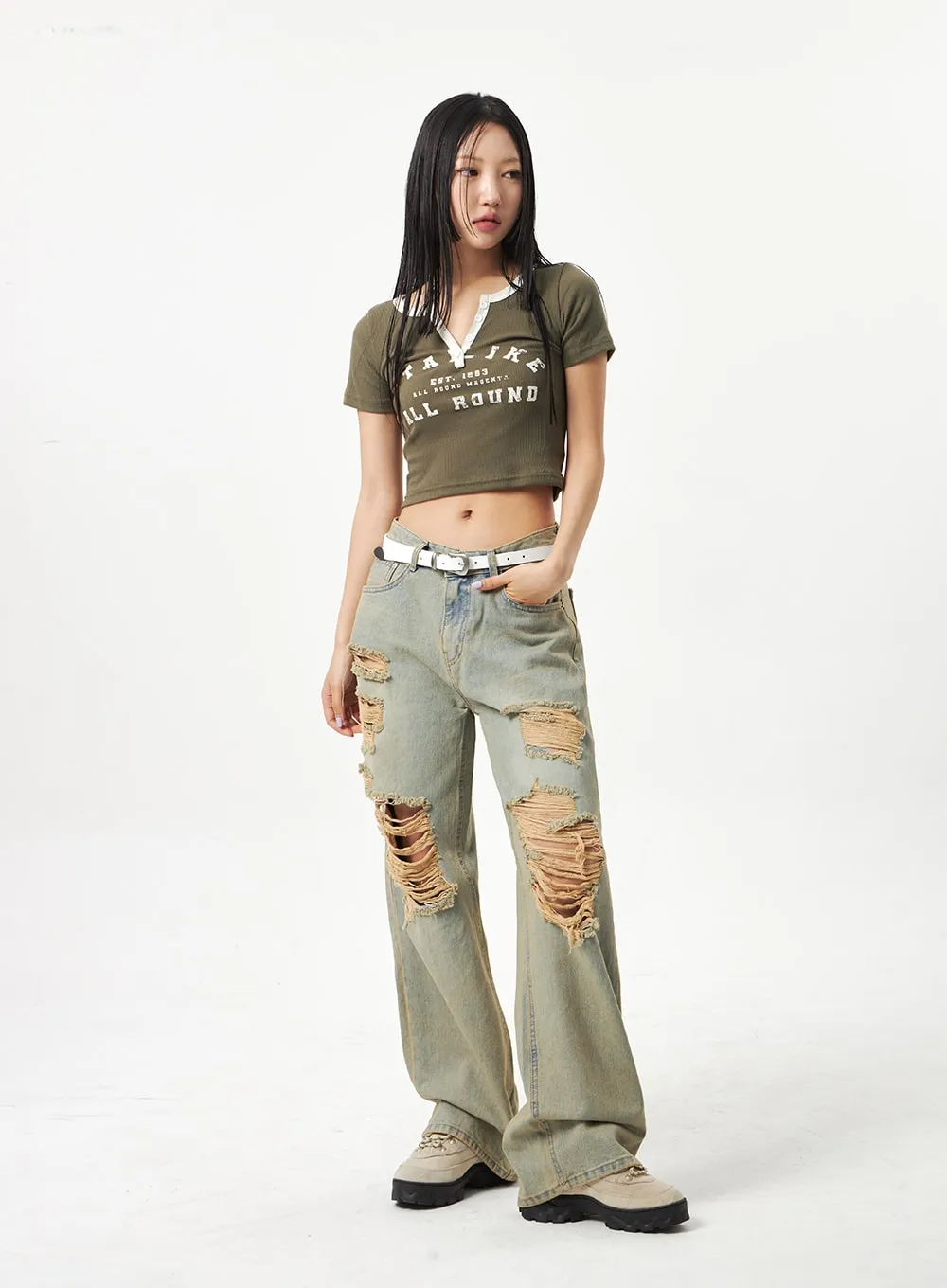 Wide Leg Ripped Jeans CA320